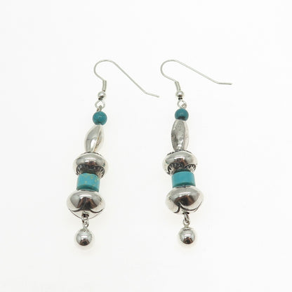 Old Pawn 925 Sterling Silver Southwestern Bisbee Turquoise Navajo Pearl Earrings