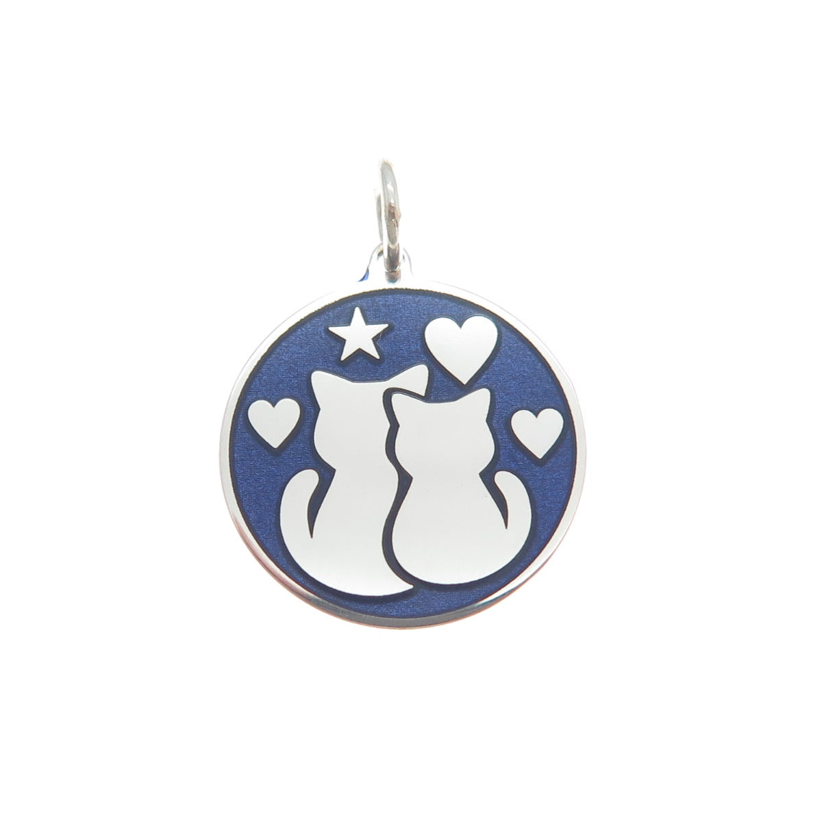 925 Sterling Silver Blue Enamel Mom & Child Cat Heart Star Minimalist Pendant