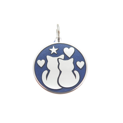 925 Sterling Silver Blue Enamel Mom & Child Cat Heart Star Minimalist Pendant