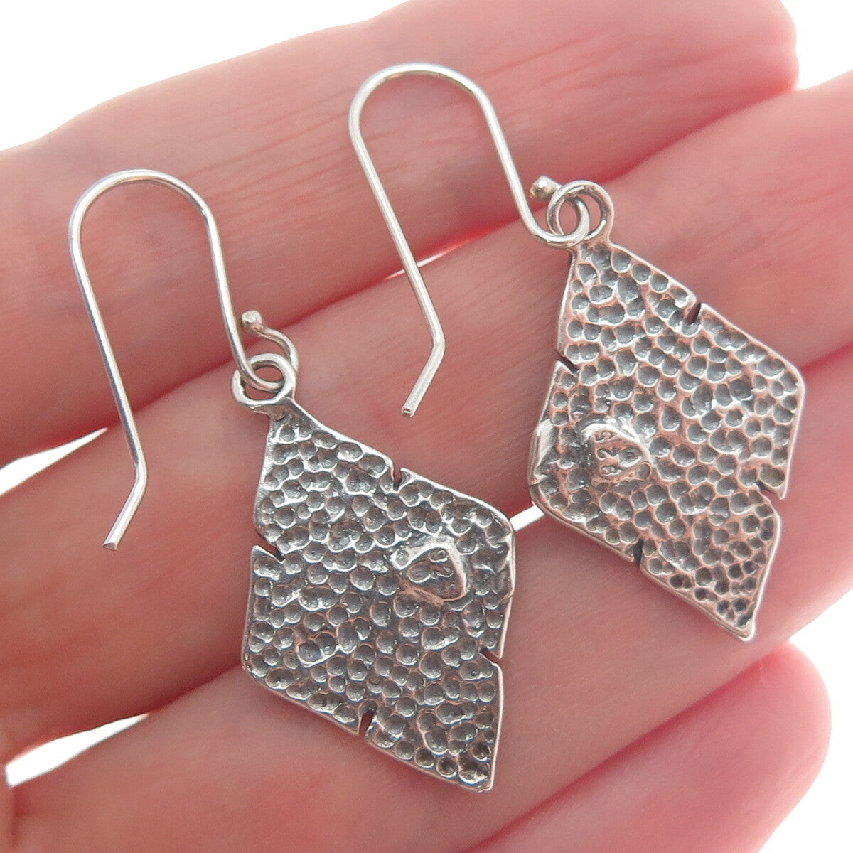 925 Sterling Silver Vintage Real Tourmaline Gem Floral Ornate Oxidized Earrings