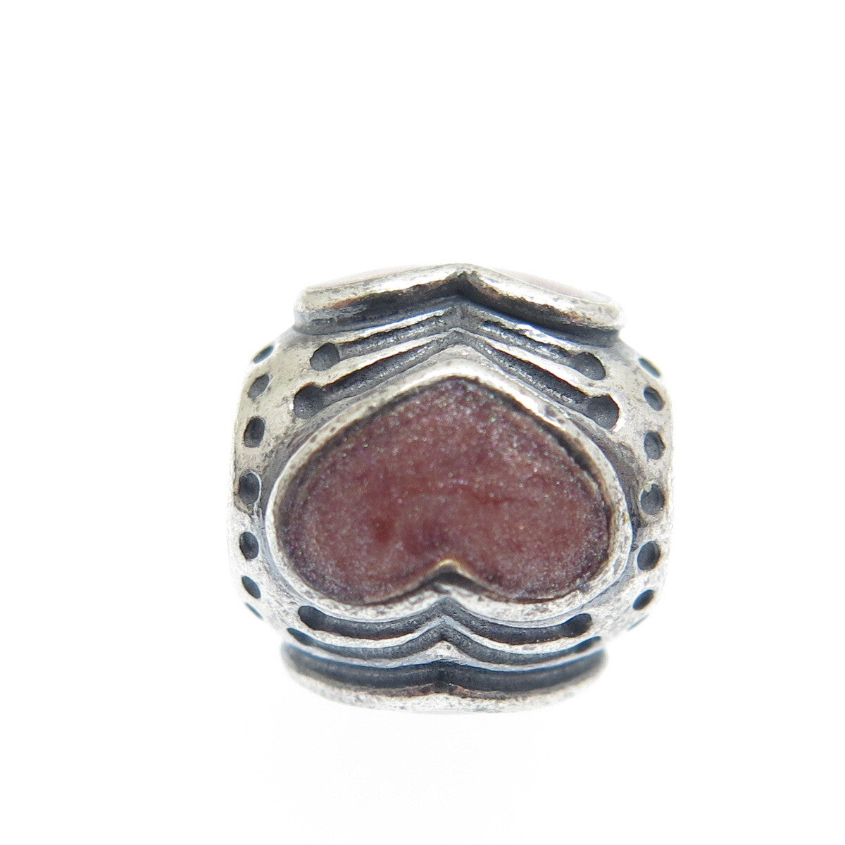 PANDORA 925 Sterling Silver Rose Enamel Heart Bead Charm