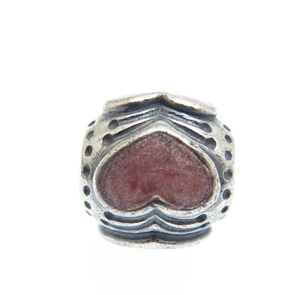 PANDORA 925 Sterling Silver Rose Enamel Heart Bead Charm