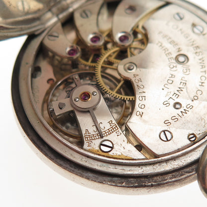Gorham Longines 925 Sterling Antique Swiss 15 Jewels 13.33 Caliber Pocket Watch