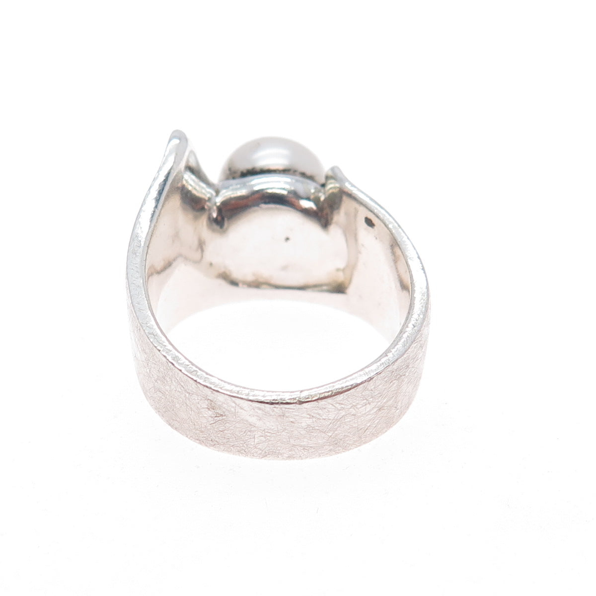 925 Sterling Silver Vintage Real Pearl Modernist Ring Size 6
