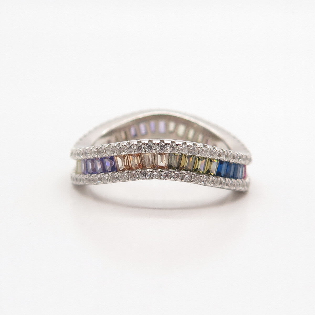 925 Sterling Silver Multi-Color C Z Wavy Ring Size 7.5