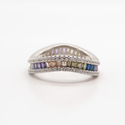 925 Sterling Silver Multi-Color C Z Wavy Ring Size 7.5