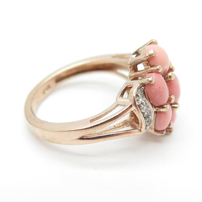 CHUCK CLEMENCY 925 Sterling Rose Gold Plated White Topaz & Coral Ring Size 7