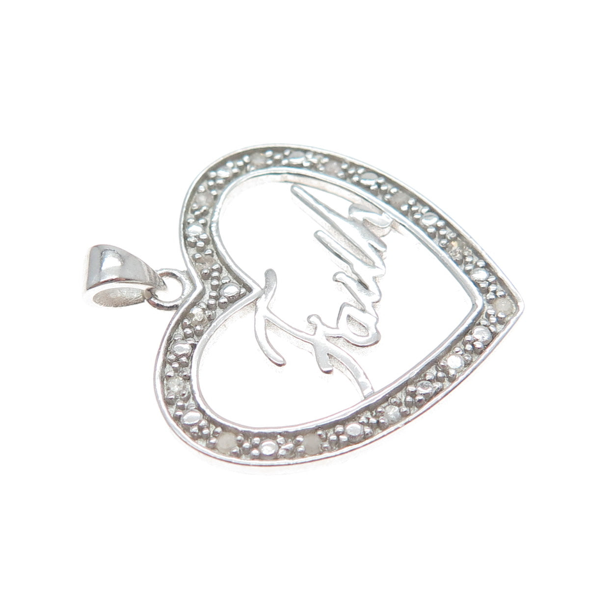 HAN 925 Sterling Silver Real Round-Cut Diamond Faith Heart Minimalist Pendant