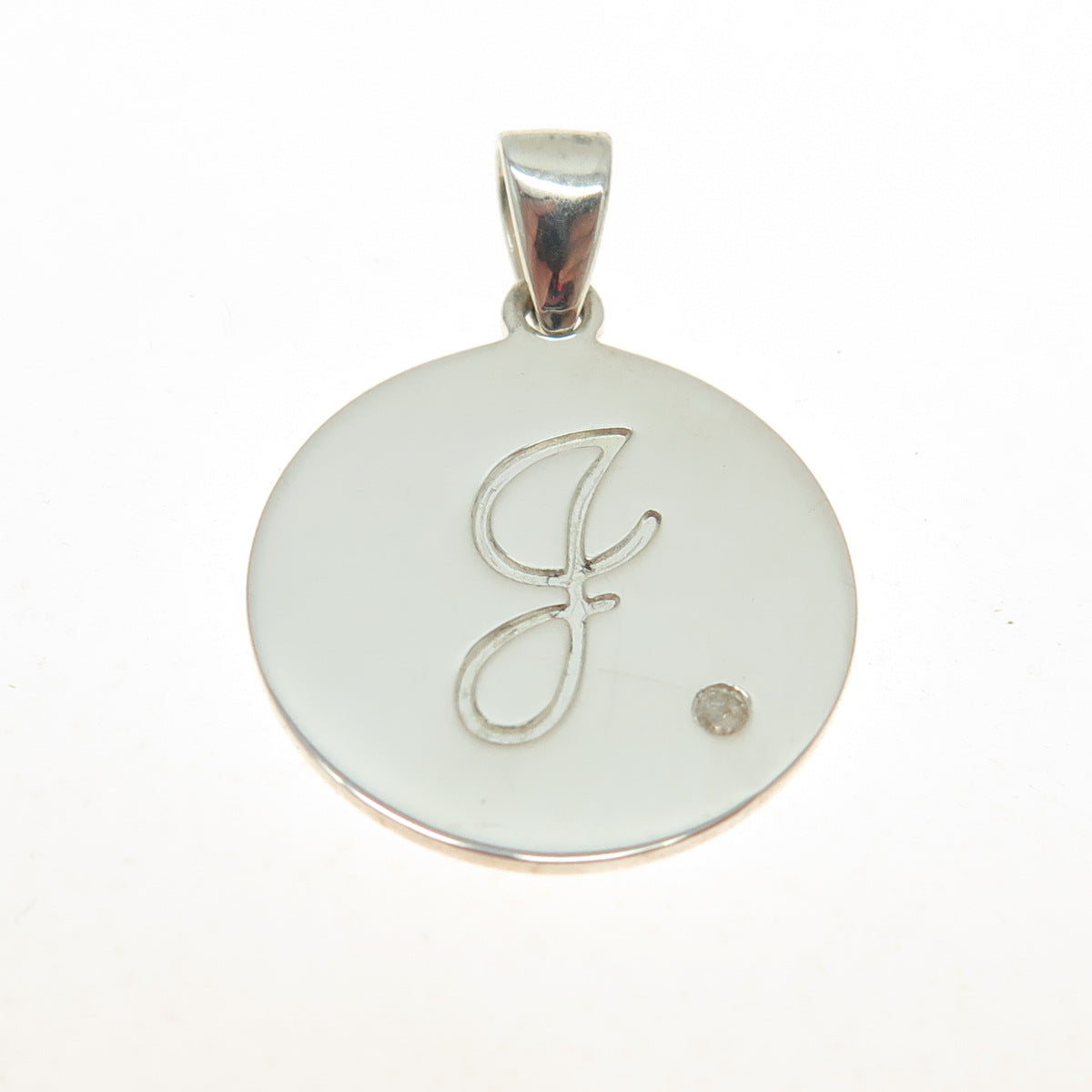 925 Sterling Silver Real Round-Cut Diamond Letter "G" Initial Tag Pendant