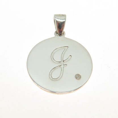 925 Sterling Silver Real Round-Cut Diamond Letter "G" Initial Tag Pendant