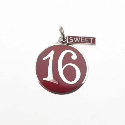 925 Sterling Silver Vintage Enamel Sweet 16 Charm Pendant