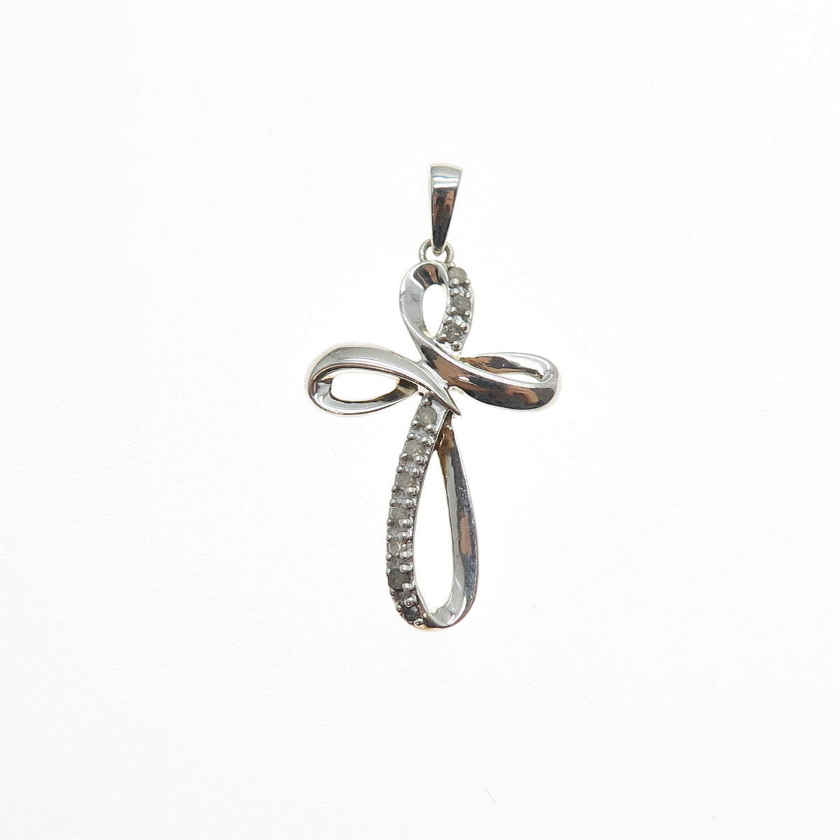CHARLES WINSTON 925 Sterling Silver Real Round-Cut Diamond Cross Charm Pendant