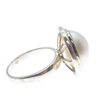 925 Sterling Silver Vintage Real Pearl Oxidized Ring Size 5.25