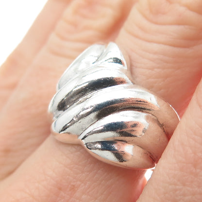 925 Sterling Silver Vintage Modernist Wavy Ribbed Ring Size 7.25