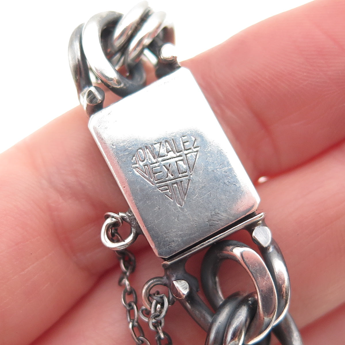 Gonzalez 925 Sterling Silver Vintage Mexico Bismark Link Oxidized Bracelet 7"
