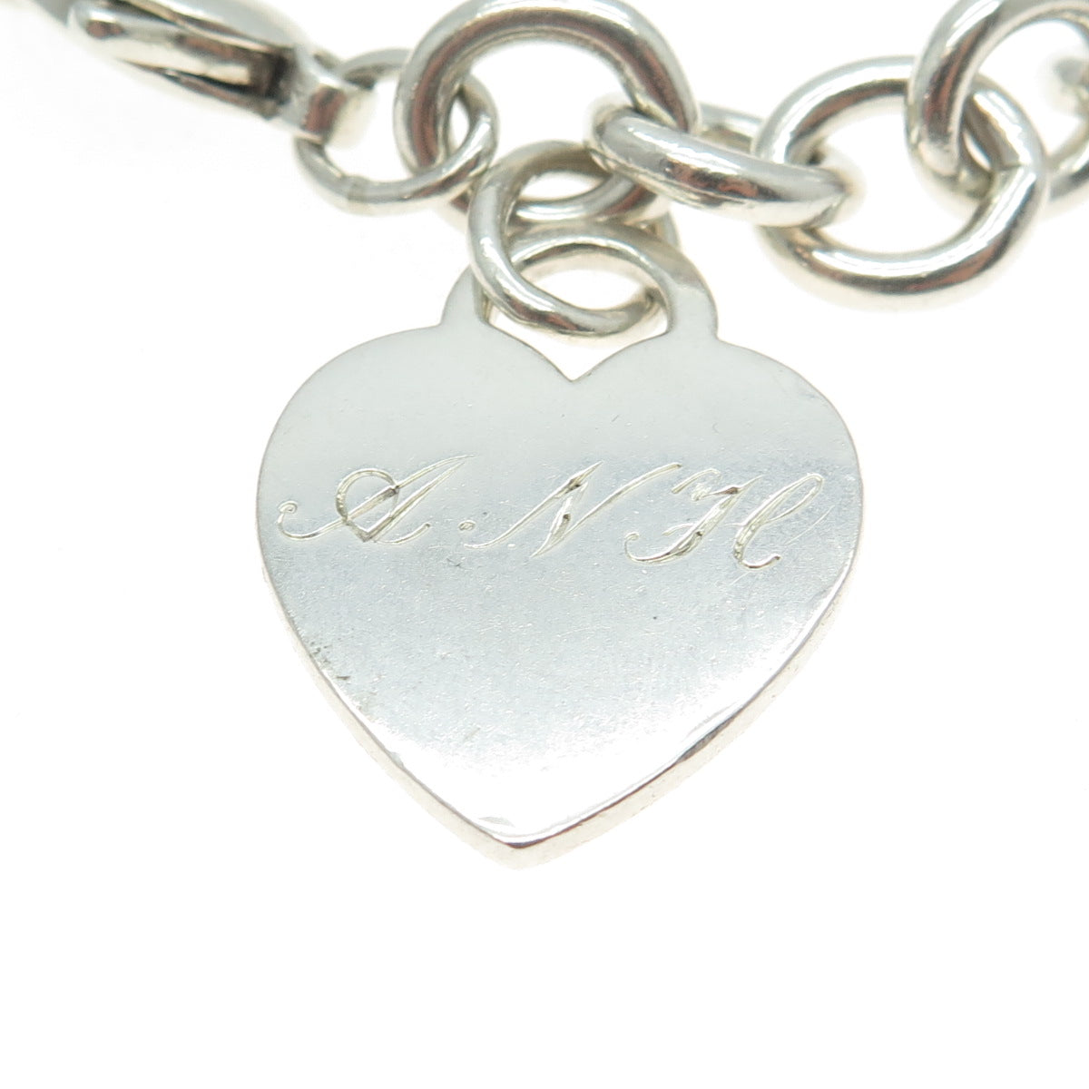 TIFFANY & CO. 925 Sterling Silver Vintage Engraved Heart Tag Rolo Bracelet 7"