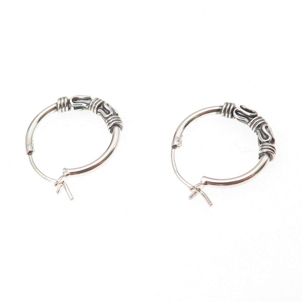 Han 925 Sterling Silver Vintage Zig Zag Oxidized Hoop Earrings