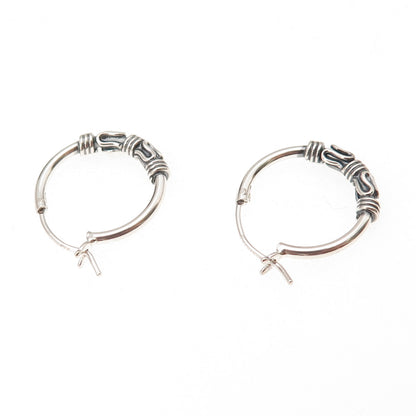 Han 925 Sterling Silver Vintage Zig Zag Oxidized Hoop Earrings