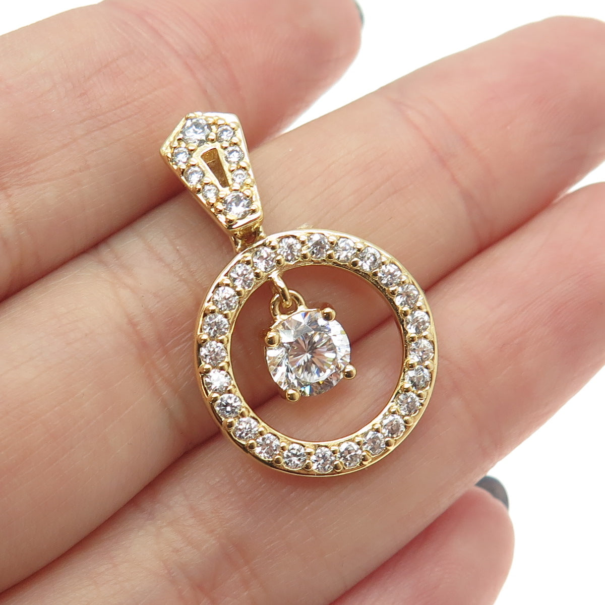 925 Sterling Silver Gold Plated Round-Cut Shaped C Z Pendant