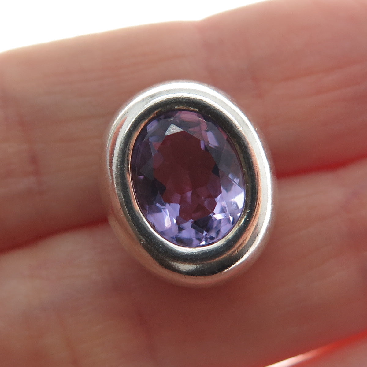 925 Sterling Silver Vintage Real Oval-Cut Amethyst Minimalist Slide Pendant