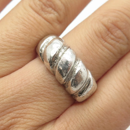 925 Sterling Silver Vintage Ribbed Rope Ring Size 8.5