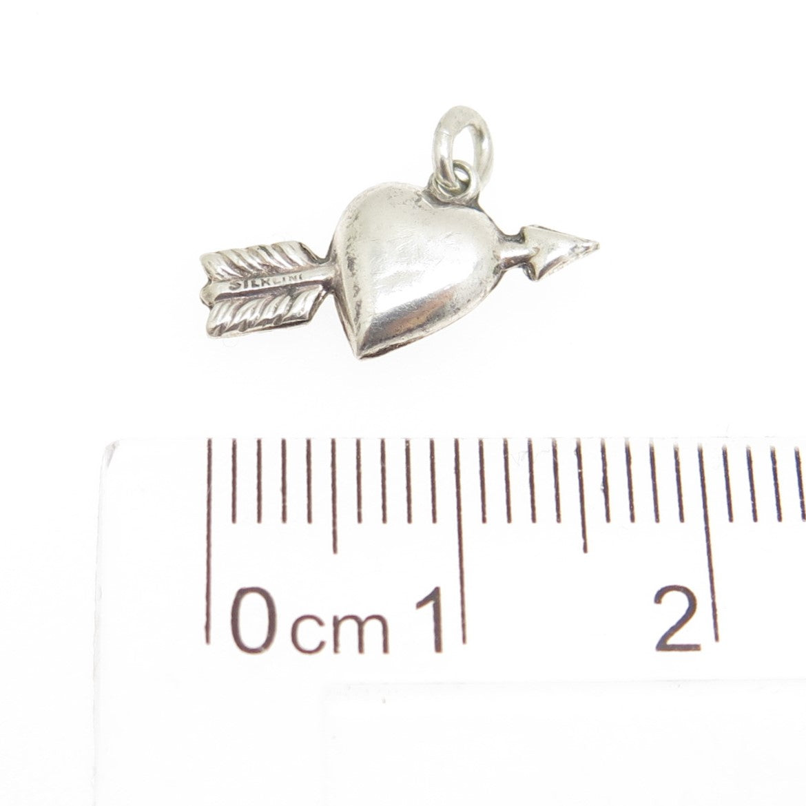 925 Sterling Silver Antique Puffy Heart & Arrow Minimalist 3D Charm Pendant