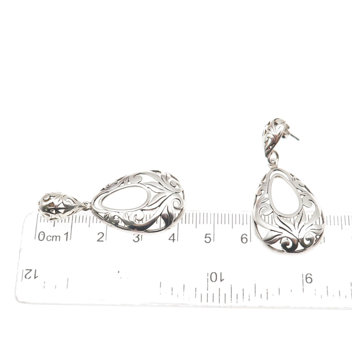 925 Sterling Silver Vintage Floral Teardrop Oxidized Dangle Earrings