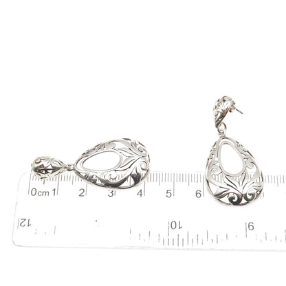 925 Sterling Silver Vintage Floral Teardrop Oxidized Dangle Earrings