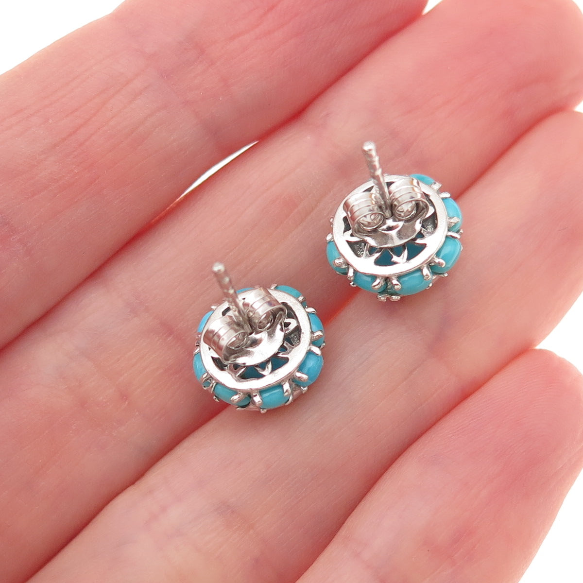 Chuck Clemency 925 Sterling Silver Real Turquoise & White Topaz Stud Earrings