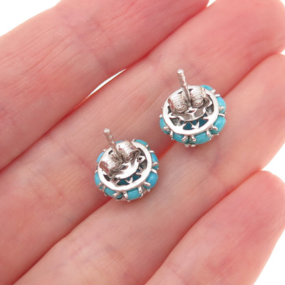Chuck Clemency 925 Sterling Silver Real Turquoise & White Topaz Stud Earrings