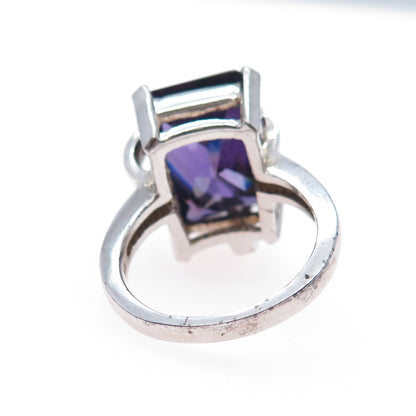 925 Sterling Silver Vintage Real Amethyst & C Z Ring Size 9.25