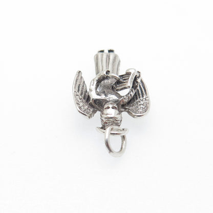 925 Sterling Silver Vintage Christmas Angel Oxidized 3D Charm Pendant