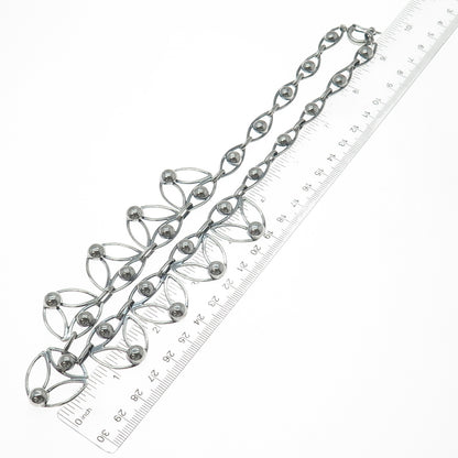950 Silver Vintage Modernist Beaded Chain Oxidized Necklace 18"