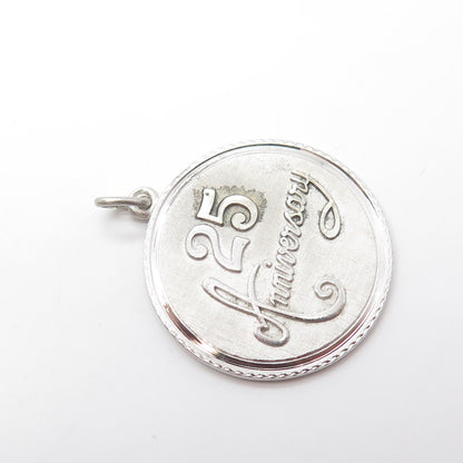 GRIFFITH & SONS CO. 925 Sterling Silver Vintage "Anniversary 25" Round Pendant