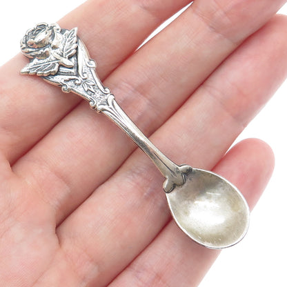 JEWELART 925 Sterling Silver Antique Art Deco Rose Flower Spoon Pin Brooch