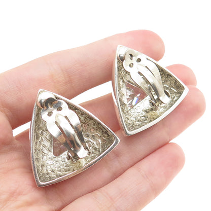 PB PAUL BRACKNA 925 Sterling Silver Vintage Triangle-Cut C Z Clip On Earrings