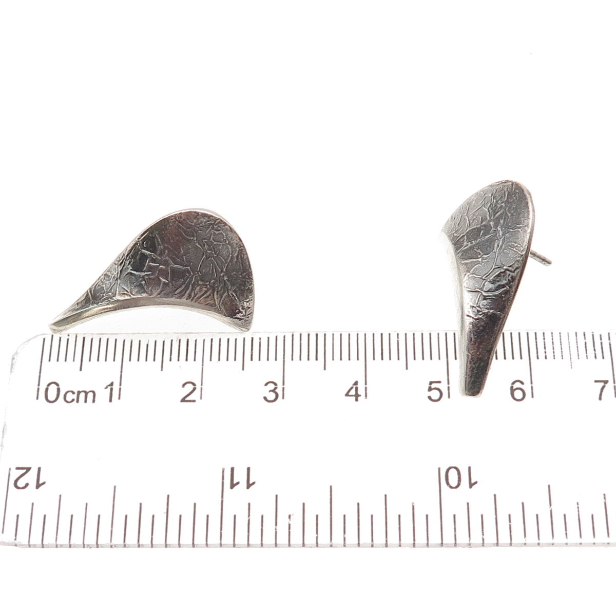 Maria Eleftheriou 925 Sterling Silver Vintage Modernist Petal Oxidized Earrings