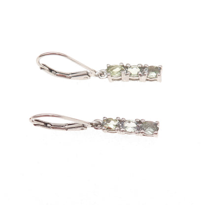 Chuck Clemency 925 Sterling Silver Real Oval-Cut Green Amethyst Dangle Earrings