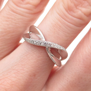925 Sterling Silver Round-Cut C Z Crisscross Ring Size 7.25