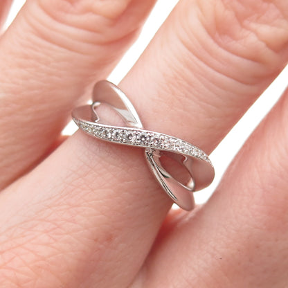 925 Sterling Silver Round-Cut C Z Crisscross Ring Size 7.25