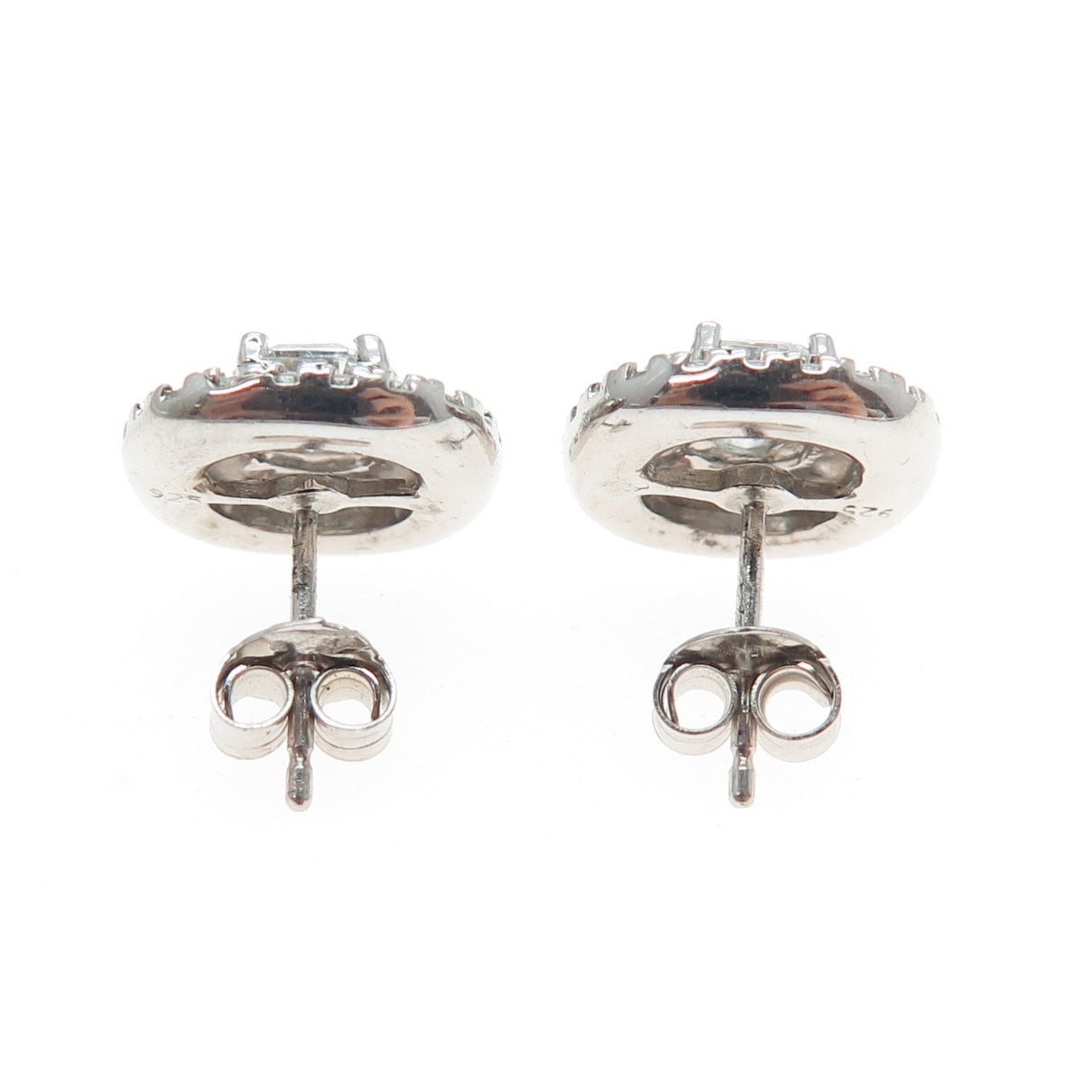925 Sterling Silver Emerald-Cut C Z Cushion Stud Earrings