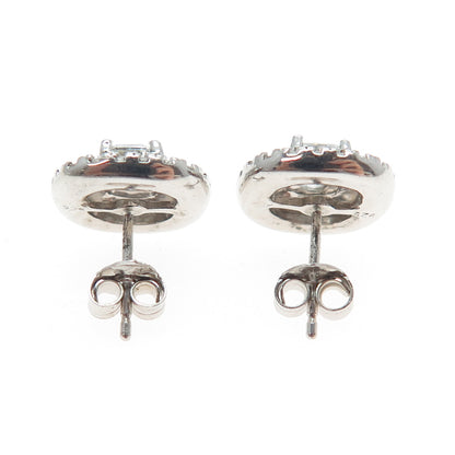 925 Sterling Silver Emerald-Cut C Z Cushion Stud Earrings