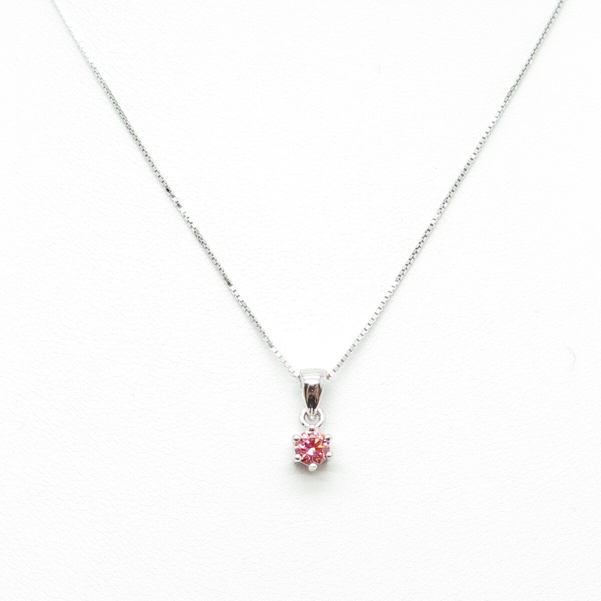 SWAROVSKI 925 Sterling Silver Italy Red Crystal Box Chain Necklace 16-18"
