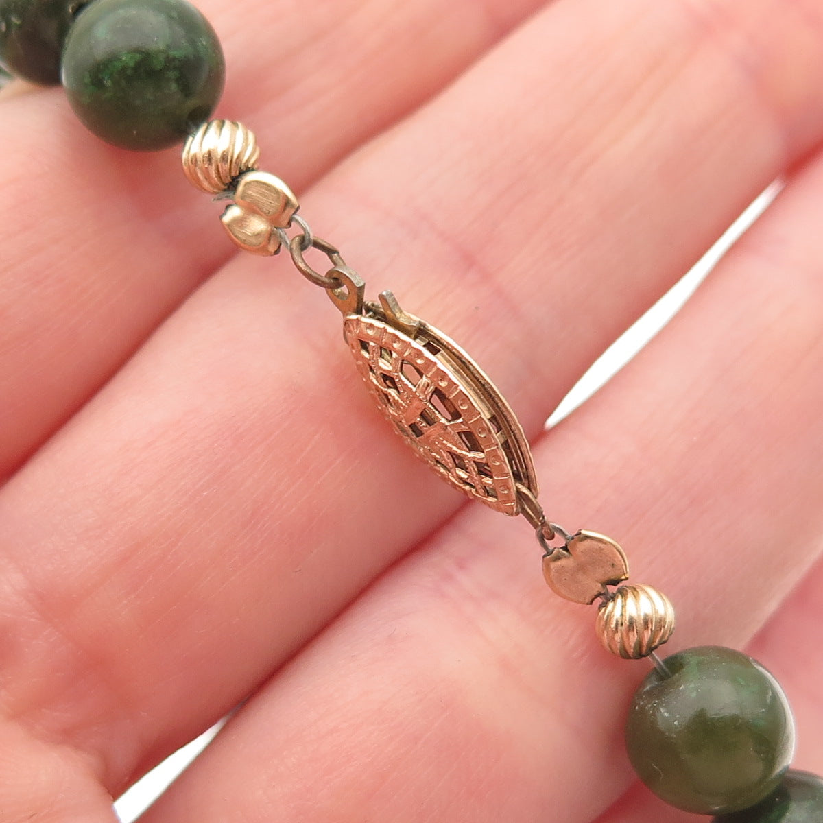 1/20 12K Gold Filled Vintage Cloisonne Enamel Real Jade Ball Beaded Necklace 24"