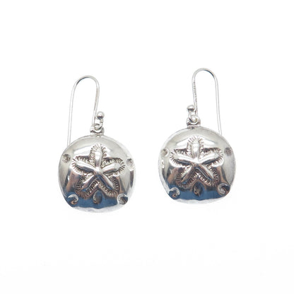SX SALLY C 925 Sterling Silver Vintage Sand Dollar Oxidized Dangle Earrings