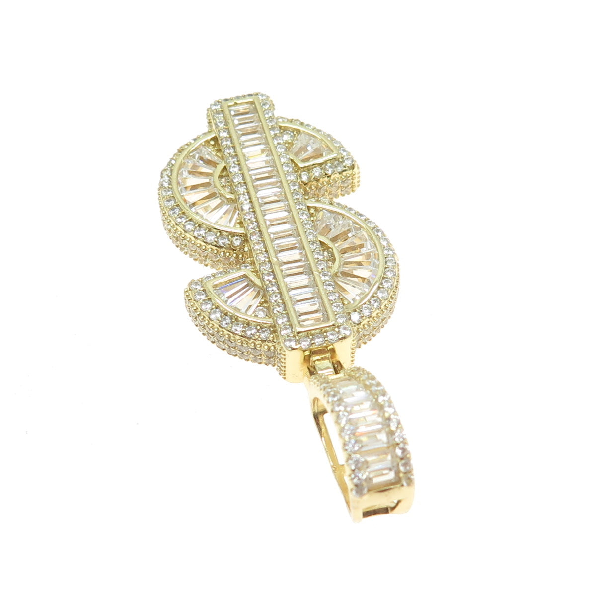 925 Sterling Silver Gold Plated Multi-C Z Dollar Sign Pendant