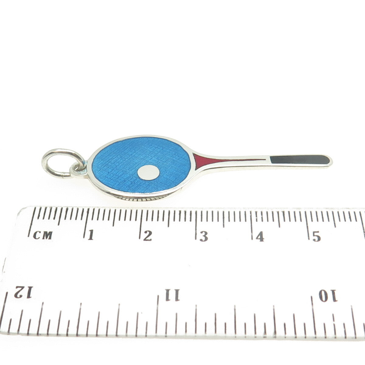 800 Silver Vintage Italy Enamel Tennis Racket Pendant