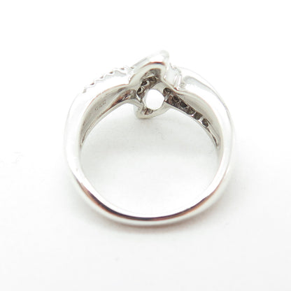 SUN 925 Sterling Silver Real Round-Cut Diamond Bypass Ring Size 5.75