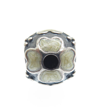 PANDORA 925 Sterling Silver Cream Enamel Daisy Flower Oxidized Bead Charm