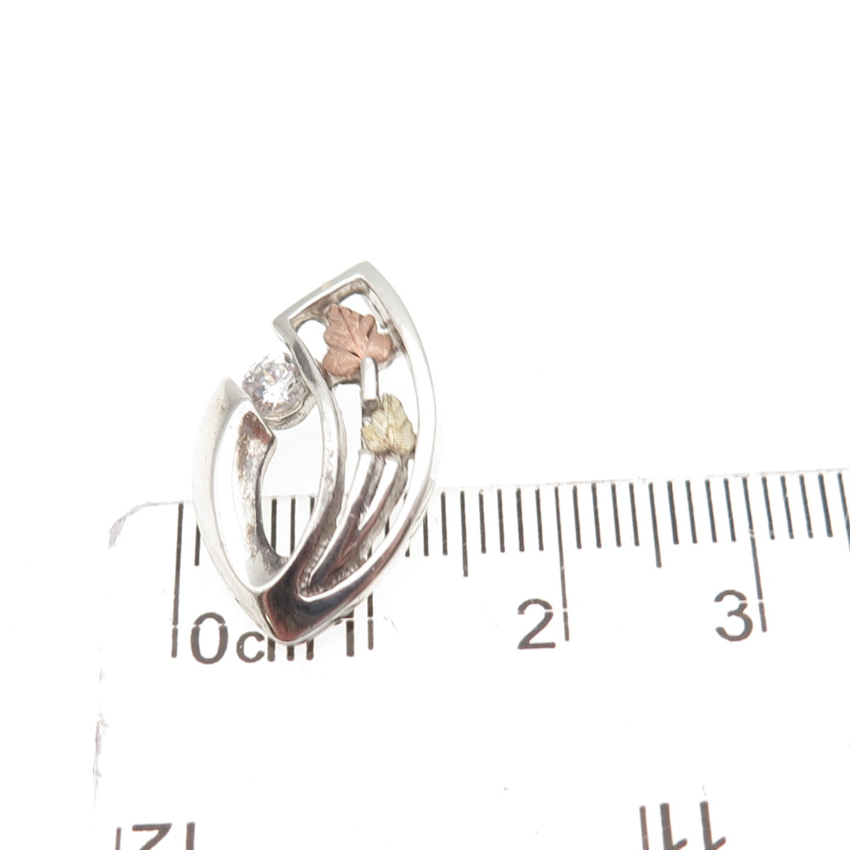 Coleman Co. 925 Sterling 12K Gold Vintage C Z Floral Mini Slide Charm Pendant